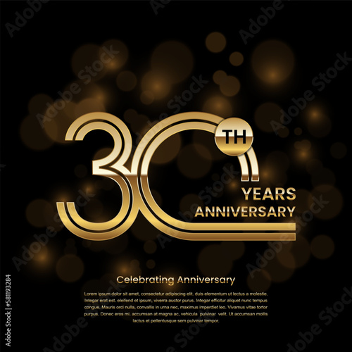 30th Anniversary. Anniversary logo design with double line concept. Gold anniversary logo. Vector Template