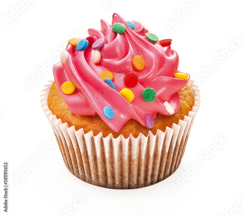 delicioso cupcake confeitado em fundo transparente - bolinho com cobertura de creme cor-de-rosa em png photo