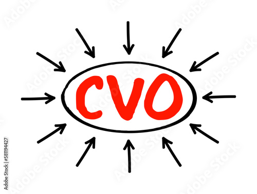 CVO - Chief Visionary Officer is an executive function in a company like CEO or COO, acronym text concept with arrows