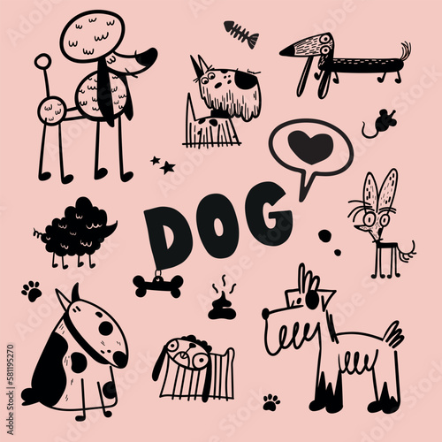 Vector flat cute dog collection