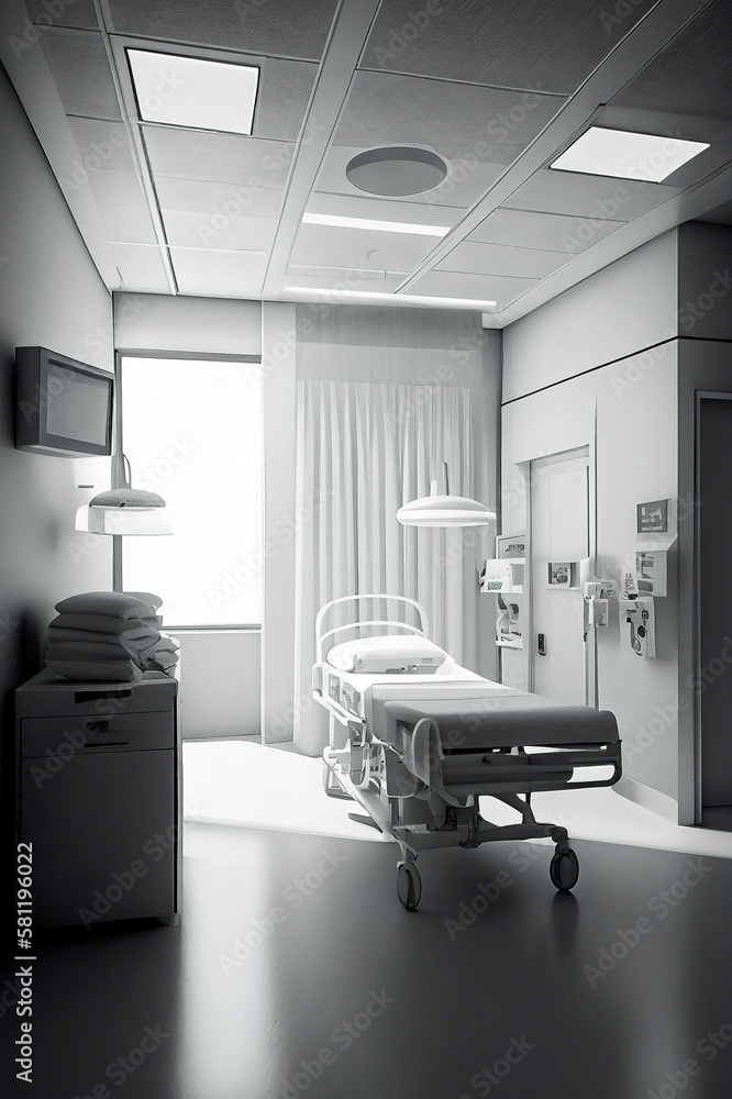 Generative AI illustration of Hospital room equipped with the latest medical technology Generative AI illustration of Hospital room equipped with the latest medical technology