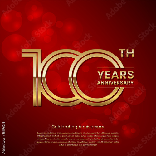 100 year anniversary. Anniversary logo design with double line concept. Golden anniversary template. Logo Vector Template