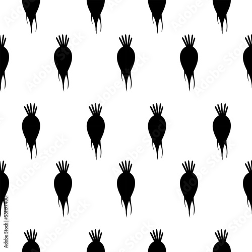 Beet pattern of black silhouettes on white background.
