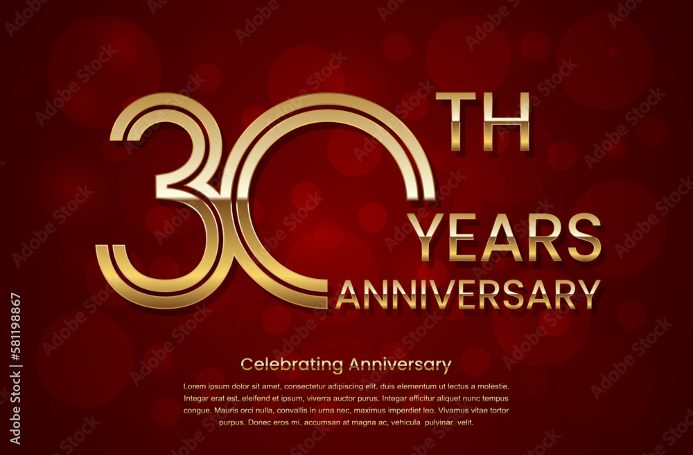 30th Anniversary. Anniversary logo design with double line concept. Golden anniversary template. Logo Vector Template