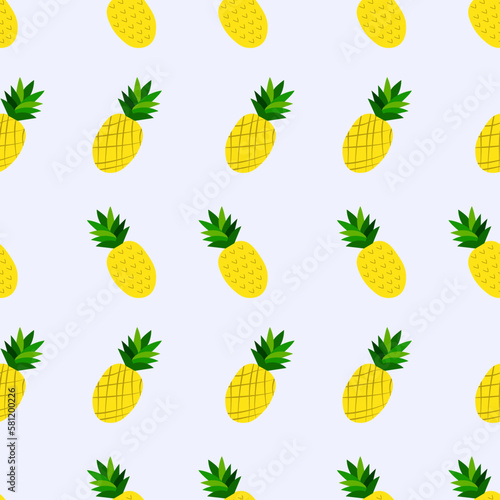 Seamless summer pattern with elements of pineapple and its slices. Vector illustrations