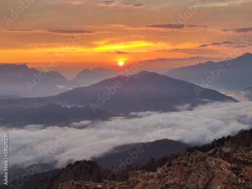 Sunset on Mount Avgo .Pindus mountains. Northern Greece