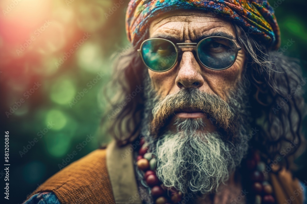 Portrait, hippie man in style of 60s, Ai Generative. Portrait, hippie man in style of 60s, Ai Generative.