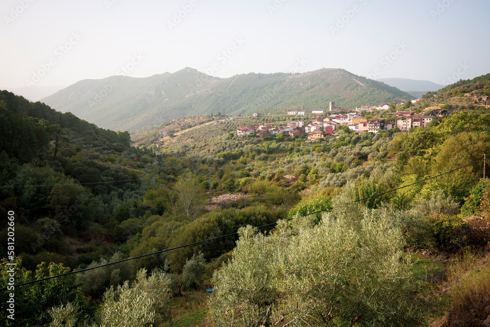 a view of Herguijuela de la Sierra village - Sierra de Francia, province of Salamanca, Castile and Leon, Spain - October 2022