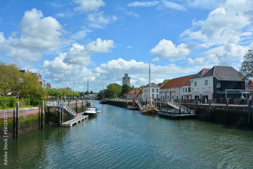 At the old harbor in the old town of Zierikzee, Netherlands