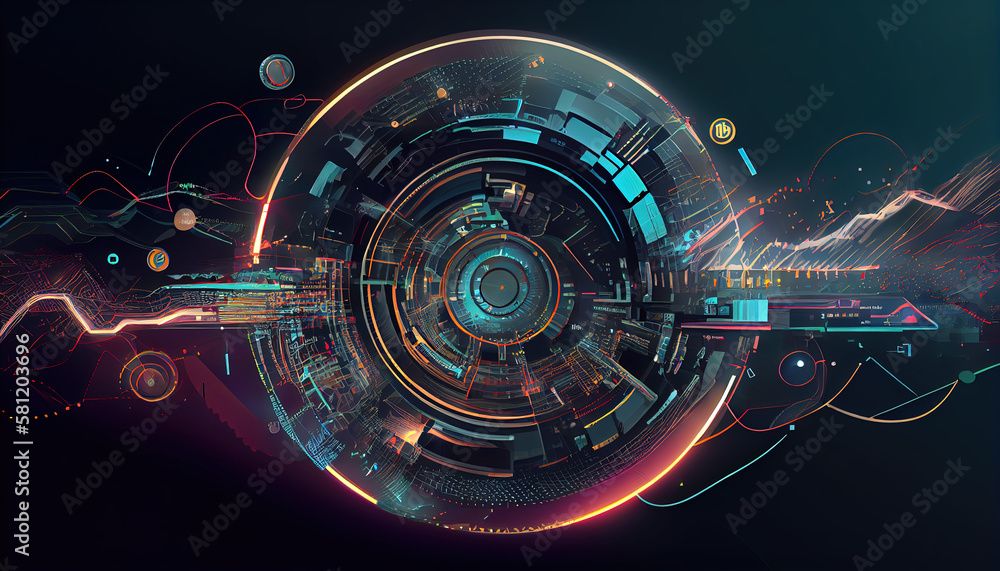 Obraz premium Digital technology, internet network connection, big data, digital marketing IoT internet of things. Computer, surfing internet futuristic innovative technology background wallpaper - Generative AI