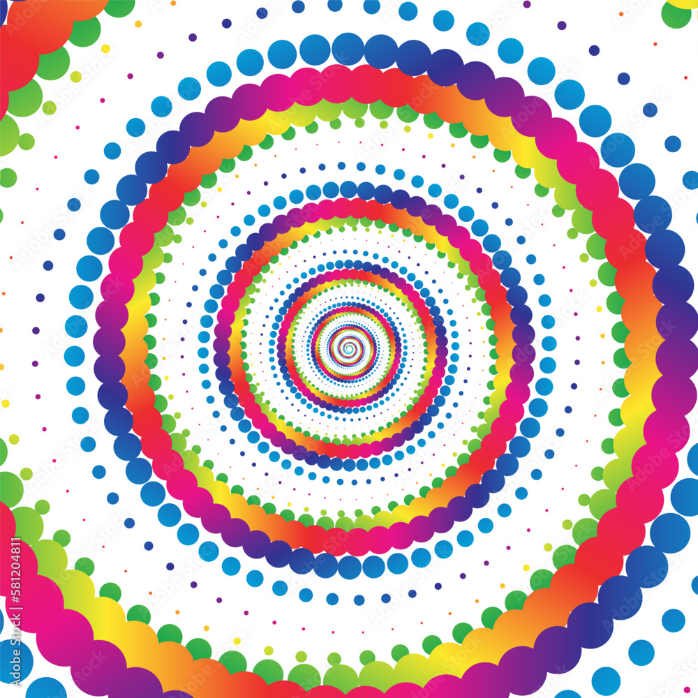 Rainbow dot circle spiral halftone on the white background. Vector illustration. Rainbow dot circle spiral halftone on the white background. Vector illustration.