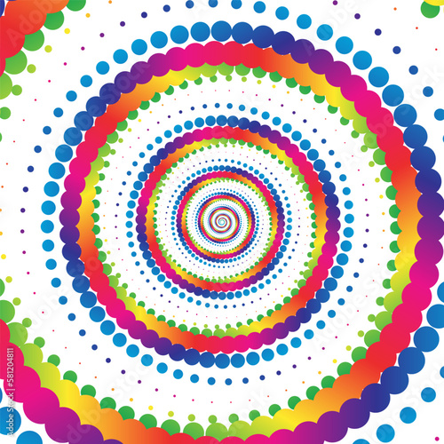 Rainbow dot circle spiral halftone on the white background. Vector illustration.