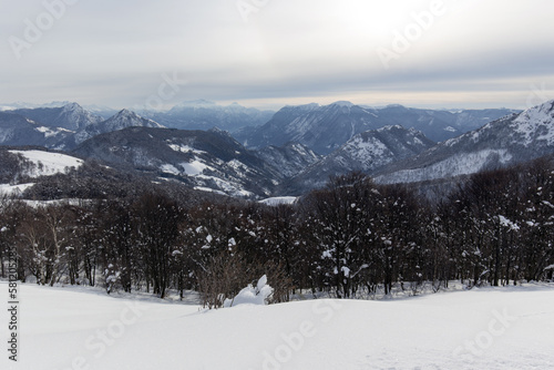 View of mountain with snow in Lombardy