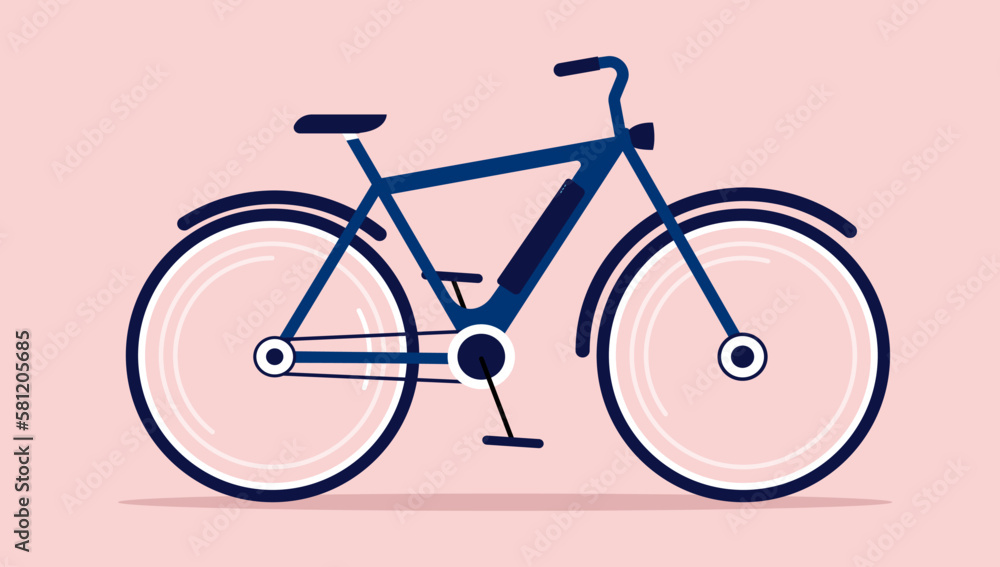 Electric bike for men - Male e bike with built in internal battery in frame in blue colour. Flat design vector illustration