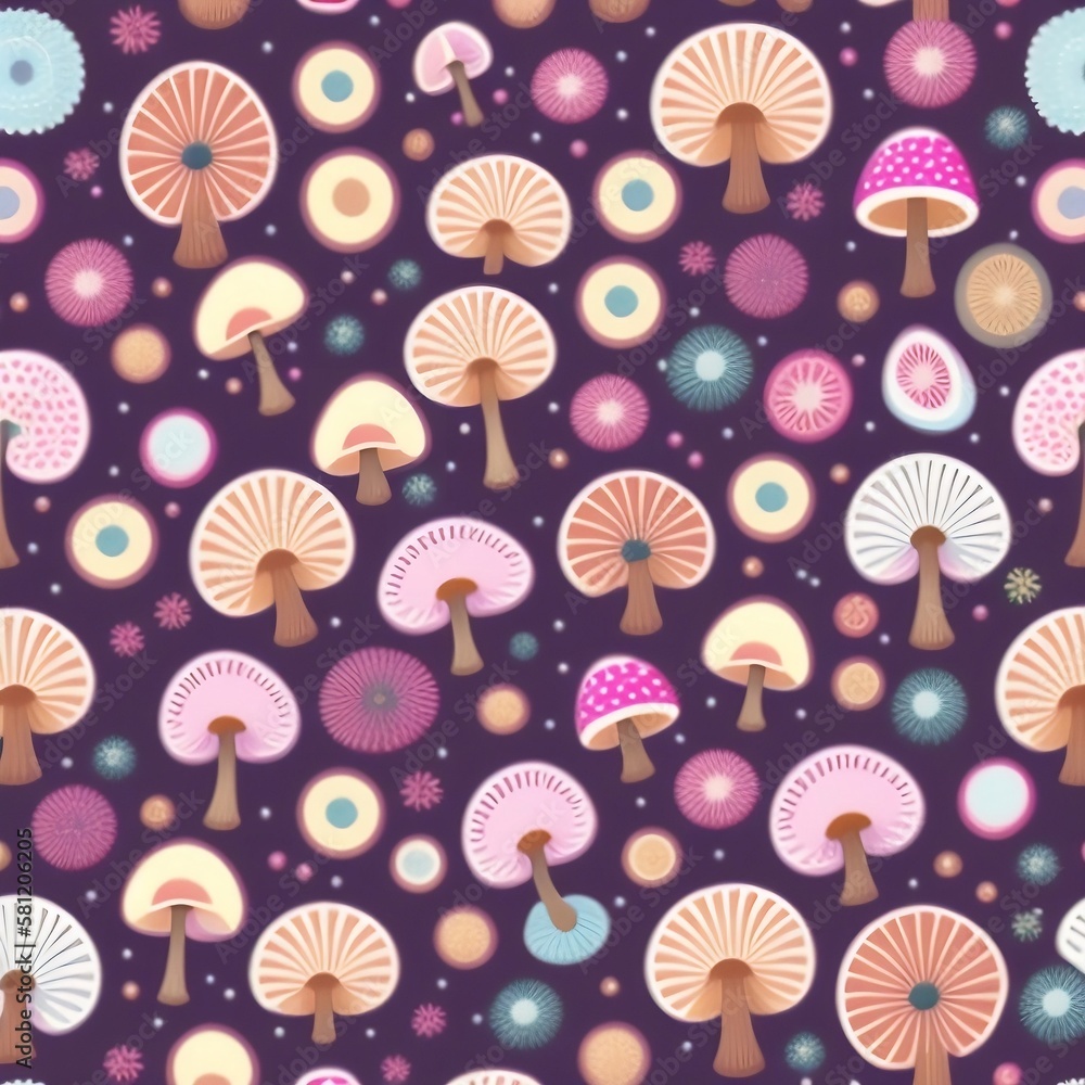 Seamless pattern with mushrooms. Bright colors, abstract Seamless pattern with mushrooms. Bright colors, abstract