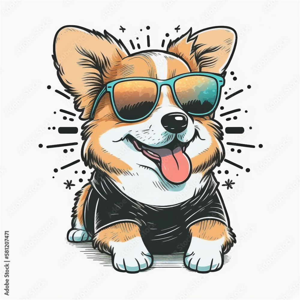 Cute happy dog wearing sunglesses. Generate Ai Cute happy dog wearing sunglesses. Generate Ai