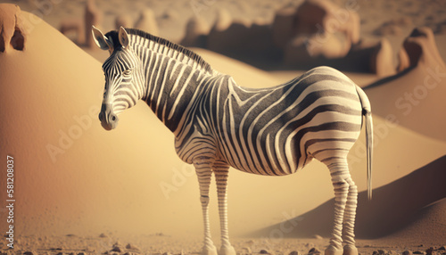A zebra on the sand during the dry season  the wildlife in nature  Generative AI