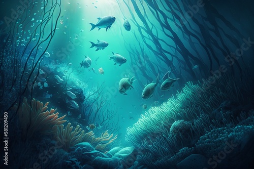 Underwater background abstract. Digital  Illustration Generative AI