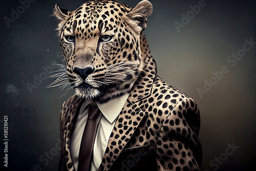 leopard animal in business suit. Generative ai