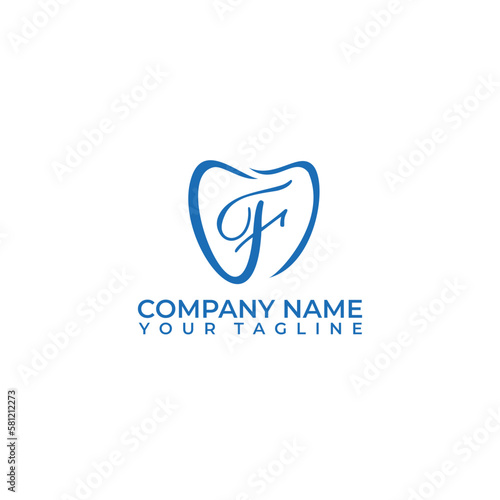 Letter F Dental vector icon. Dentist vector logo design with isolated background.
