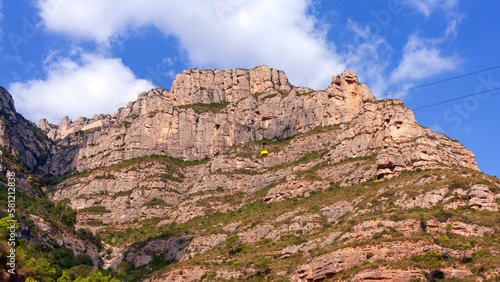 Mountain landscape of the Montserrat massif, Catalonia, Spain. Santa Maria de Montserrat Abbey