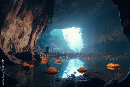 cave lake, cave in the sea, lake, cave, paradise, adventure, exploration, nature, beauty, tranquility, serenity, GENERATIVE AI ©  freeprompt