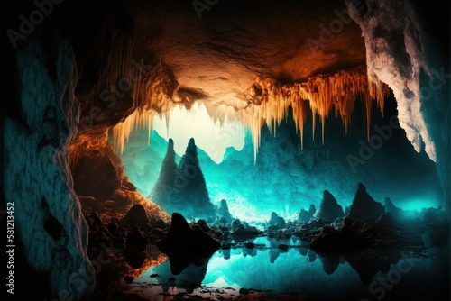 cave lake, cave in the sea, lake, cave, paradise, adventure, exploration, nature, beauty, tranquility, serenity, GENERATIVE AI