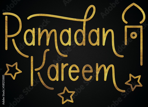 Arabic lantern ornament, Ramadan Kareem Golden calligraphy design banner