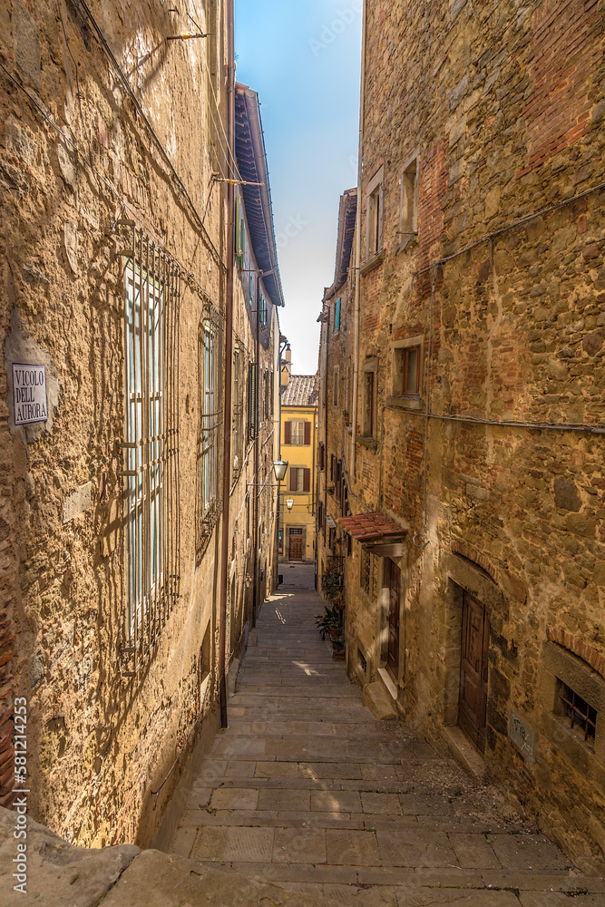 Cortona, Italy. Narrow lane of a medieval city