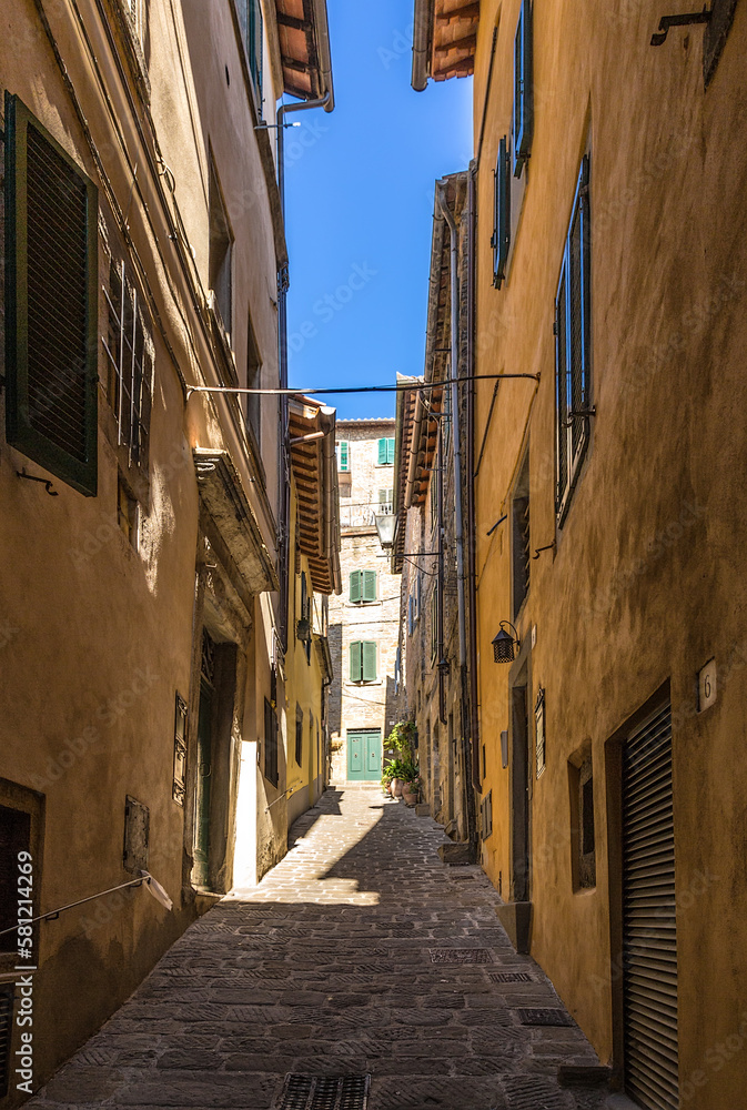 Cortona, Italy. Narrow medieval street