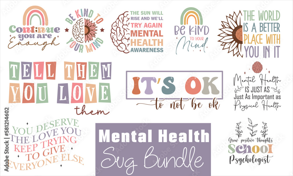 Naklejka premium Mental health retro SVG bundle.