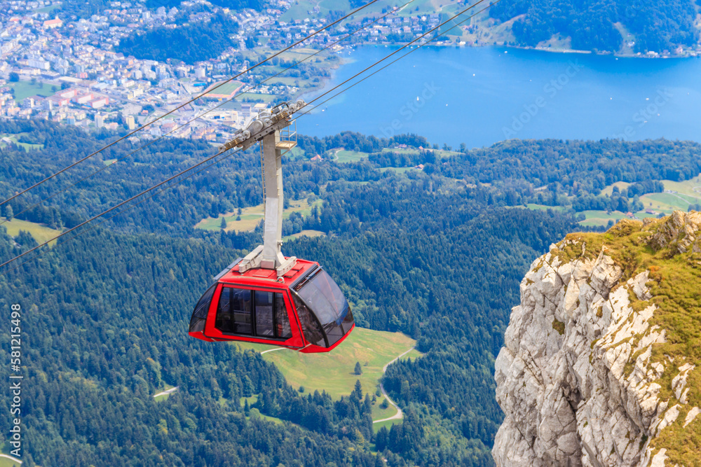 Overhead cable car to the top of Mount Pilatus in Canton Lucerne