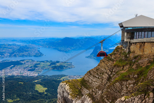 Overhead cable car to the top of Mount Pilatus in Canton Lucerne, Switzerland