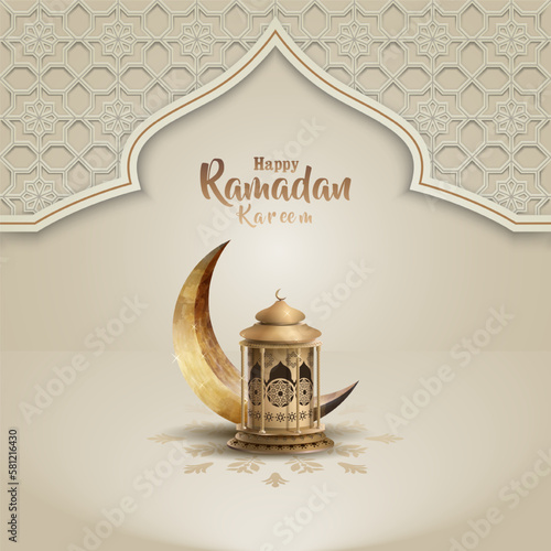 islamic greeting ramadan kareem card design with crescent moon and lantern