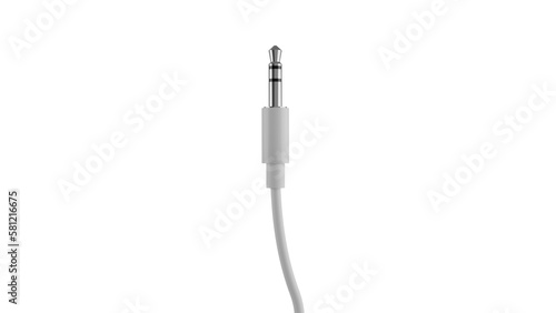 Silver 3.5mm mini jack plug with white cable isolated on transparent background. Audio concept. 3D render
