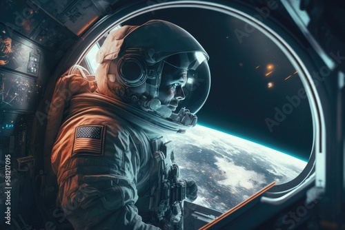 Astronaut in the space shuttle.Outer space, space travel concept.Exploring the universe