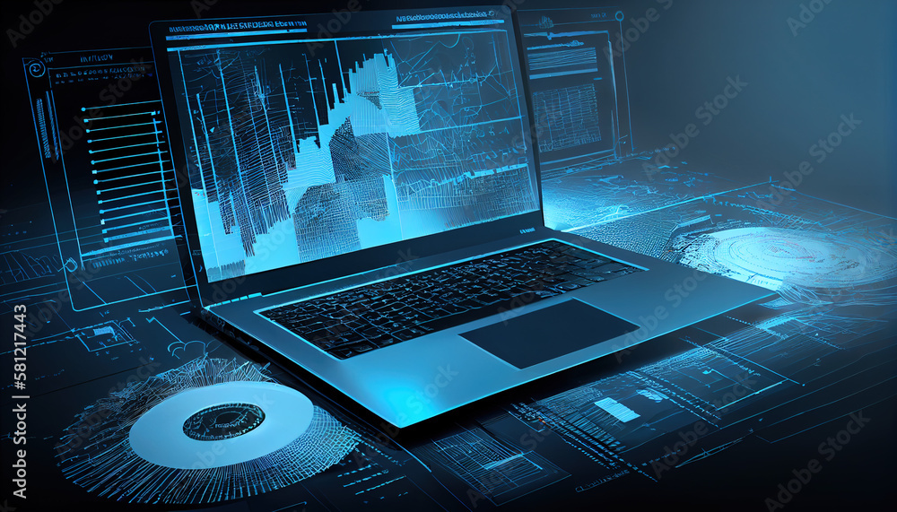 Digital image of background with charts and graphs, blending with ...