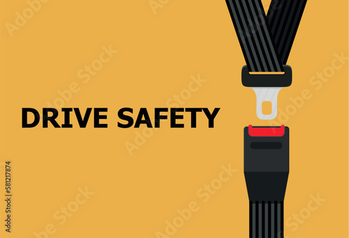 Traffic safety poster for drivers with realistic passenger seat belt. Fasten your seatbelt, warning banner. Safe driving rule vector concept. Rule of safety traffic for driver illustration