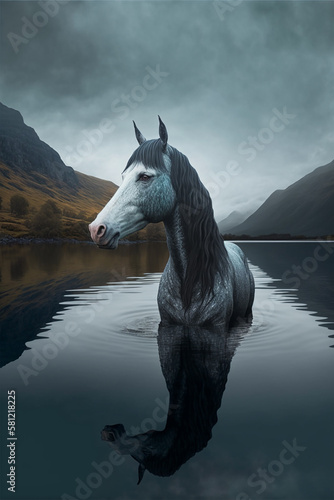 Mythical water kelpie haunting the lochs of Scotland photo