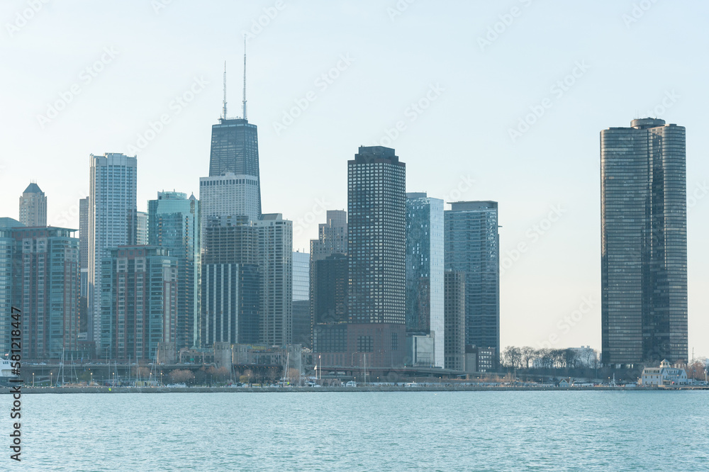 Obraz premium Chicago Business District, Downtown, Skyscraper. Michigan Lake