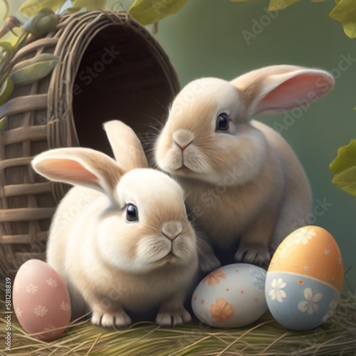 Easter bunnies with easter eggs