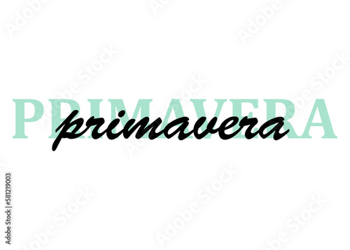 Logo aislado con letras del mensaje primavera en texto manuscrito en español sobre tipografía color verde