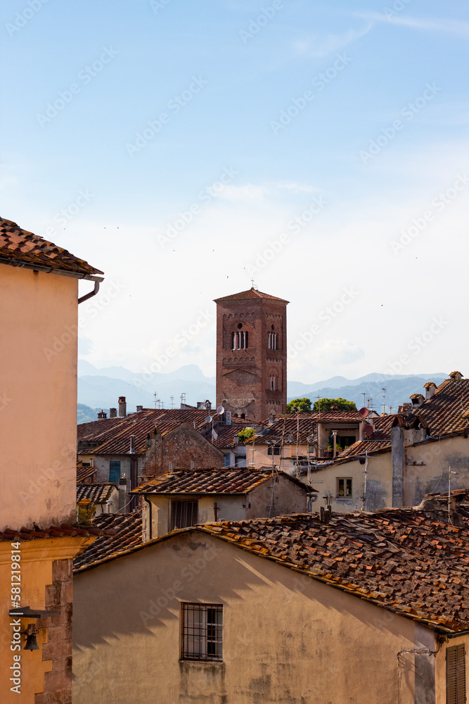 Lucca, Italy, rooftops on a spring day