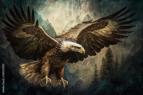 Wallpaper Mural Primordial Flight of Fancy: Transitory Glimpse at a Majestic Vintage Eagle Generative AI Torontodigital.ca