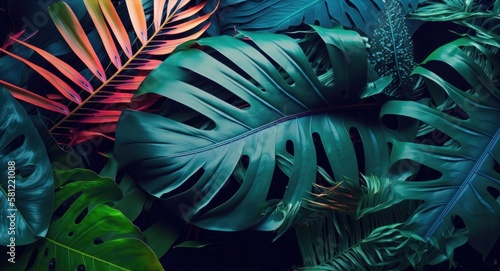 Wallpaper Mural Green and Colorful Exotic Leaves Torontodigital.ca