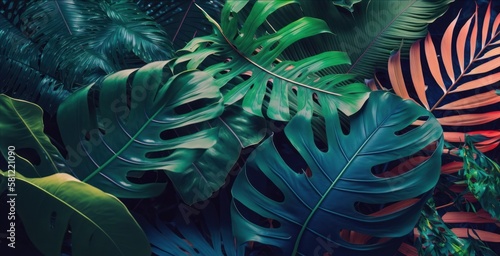 Wallpaper Mural Exotic Leaves, Vivid Colors Torontodigital.ca