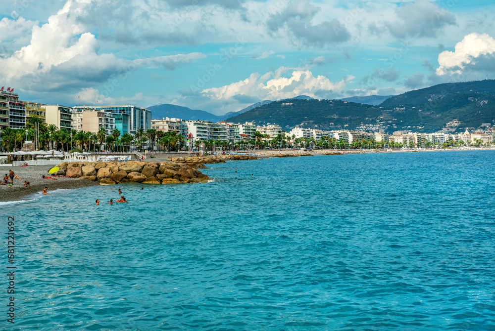  Idyllic  panorama  view  of Promenade des Anglais in Nice