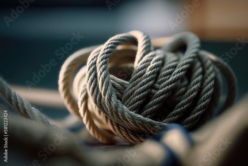 Braided thick rope tied in a skein. AI Generation