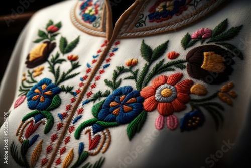 Embroidery. Handmade vyshivanka shirt, traditional ethnic ukrainian style. AI generation