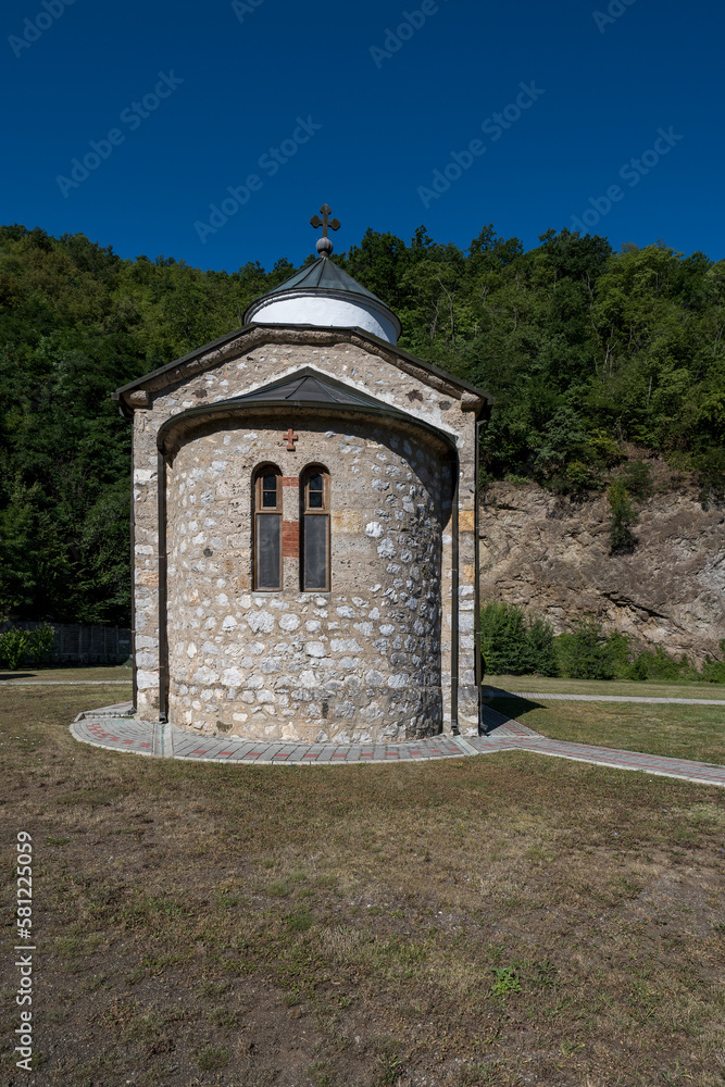 Fototapeta premium Orthodox Christian Monastery. Serbian Monastery of the Ascension (Manastir Vaznesenje). 12th century monastery located in Ovcar-Kablar gorge, near Ovcar Banja, Serbia, Europe